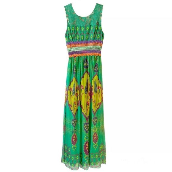 HEMANT & NANDITA Dresses & Skirts - Hemant and Nandita Vibrant Colorful Tropical Crochet Pop Art Silk Dress Sz 2.